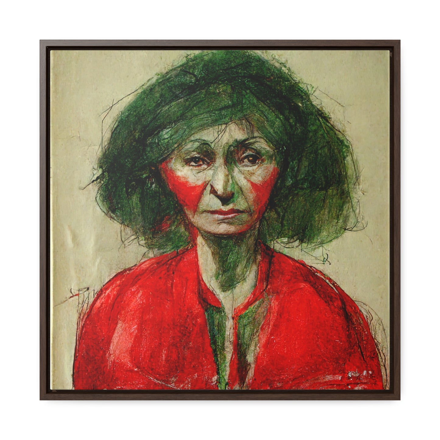 Loneliness Green Red 36, Valentinii, Gallery Canvas Wraps, Square Frame