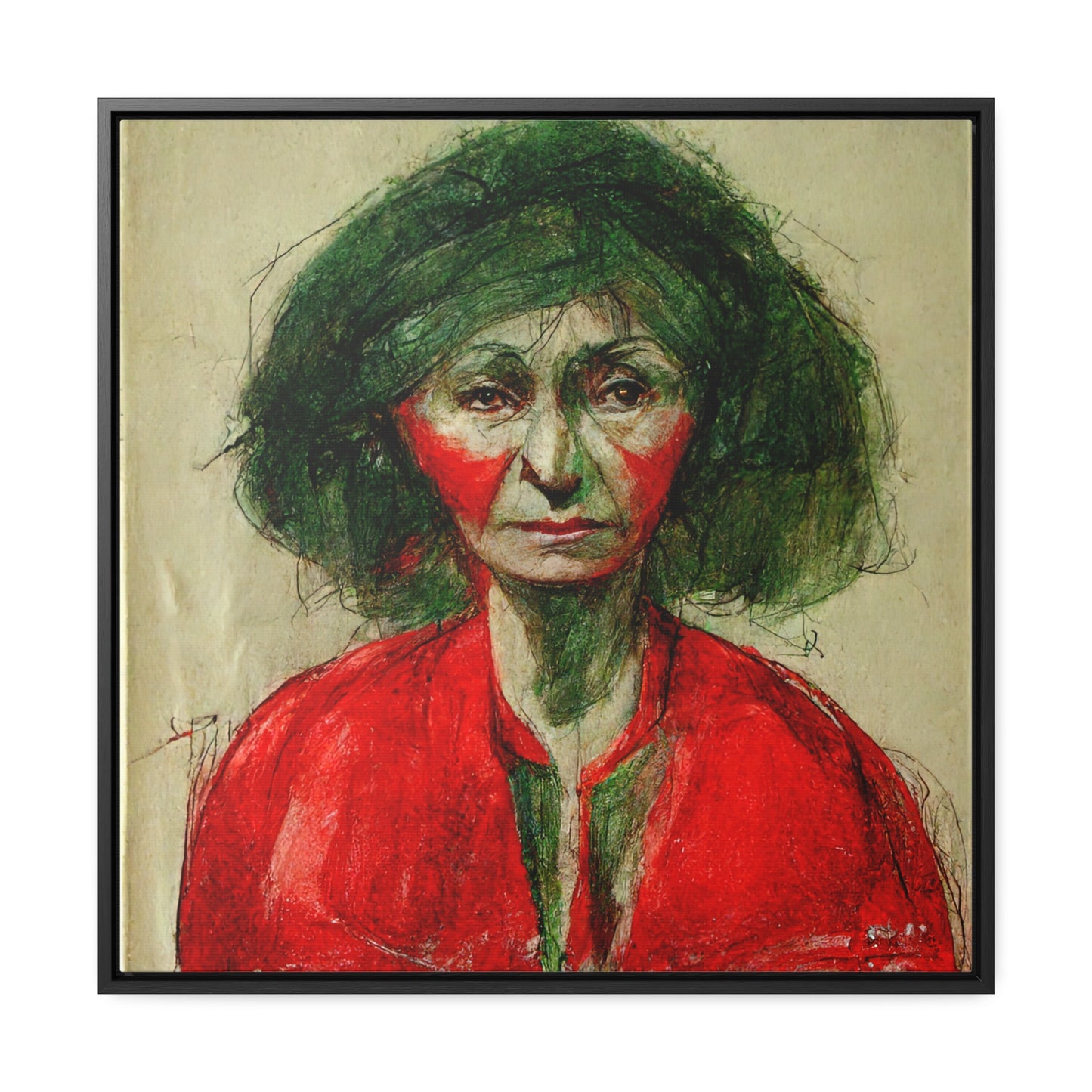 Loneliness Green Red 36, Valentinii, Gallery Canvas Wraps, Square Frame