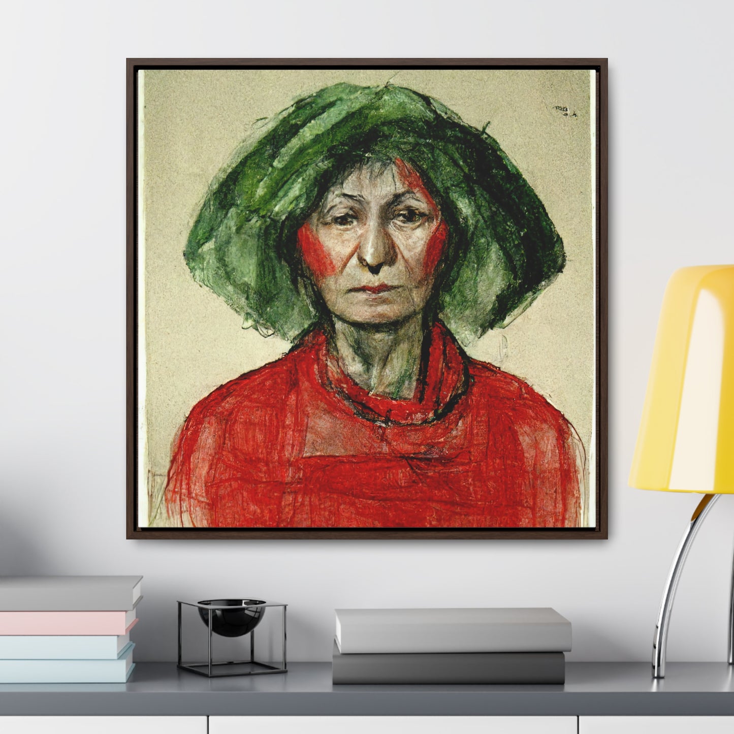 Loneliness Green Red 40, Valentinii, Gallery Canvas Wraps, Square Frame