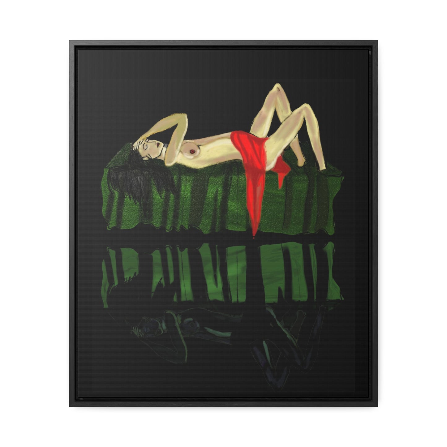 Woman in Bed in Mirror, Original Eduard Pavel, Gallery Canvas Wraps, Vertical Frame