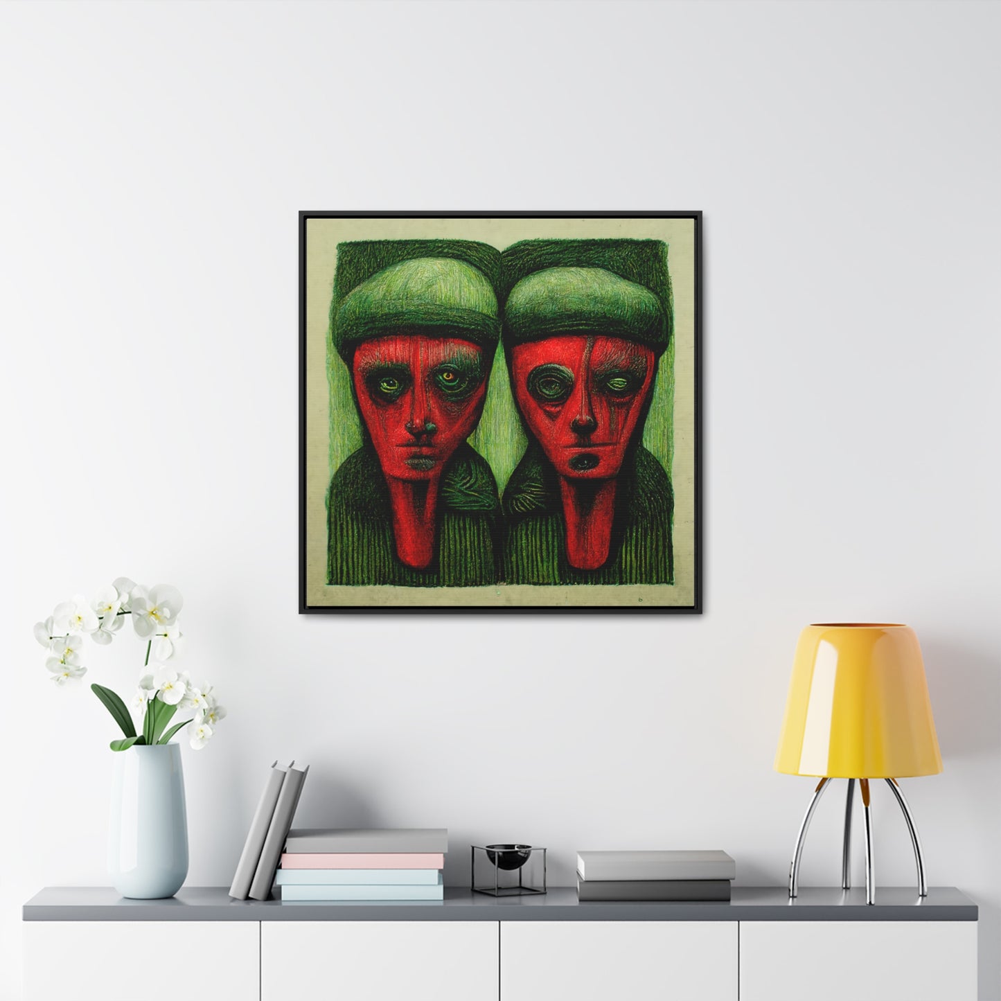 Loneliness Green Red 9, Valentinii, Gallery Canvas Wraps, Square Frame