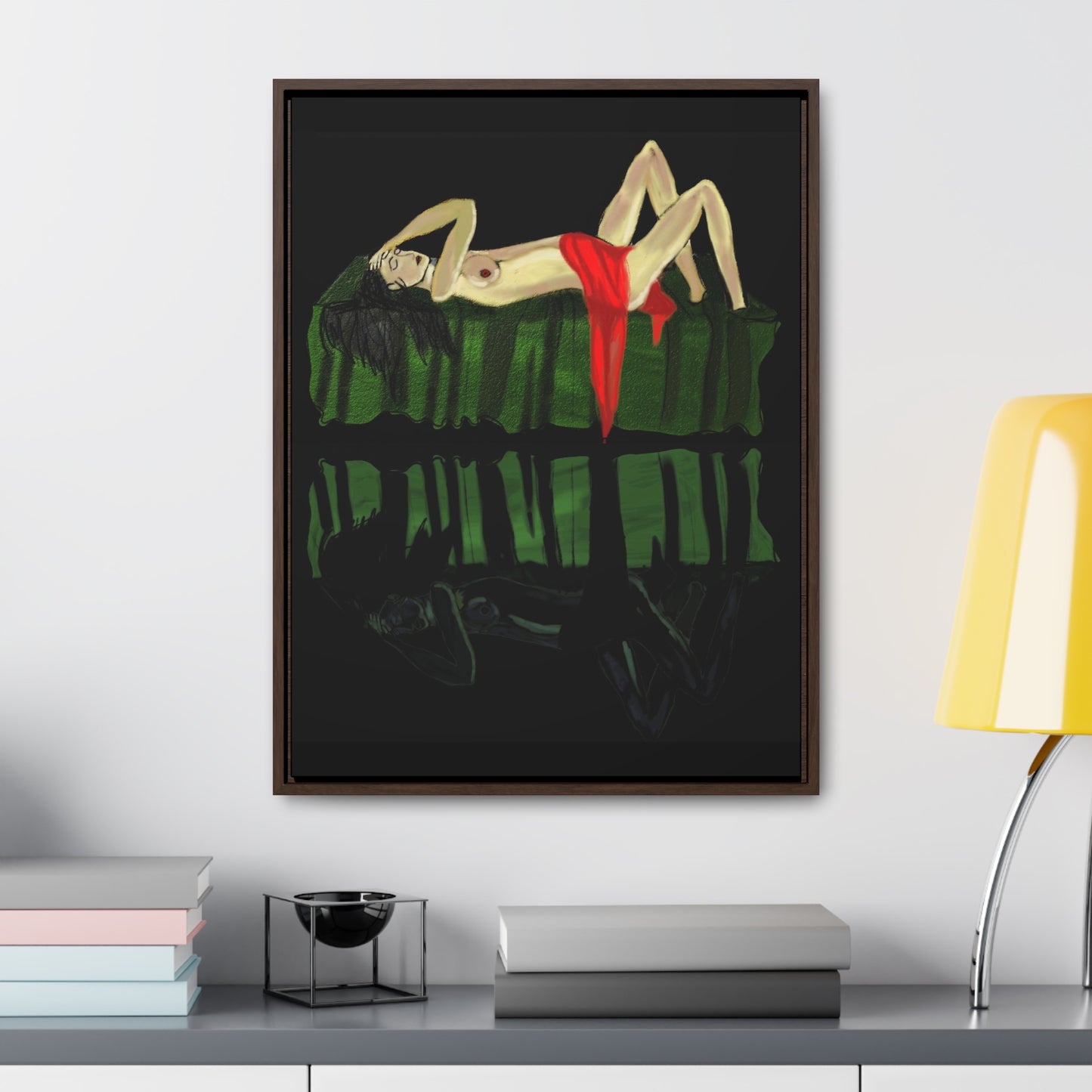 Woman in Bed in Mirror, Original Eduard Pavel, Gallery Canvas Wraps, Vertical Frame