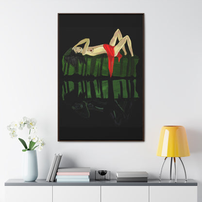 Woman in Bed in Mirror, Original Eduard Pavel, Gallery Canvas Wraps, Vertical Frame