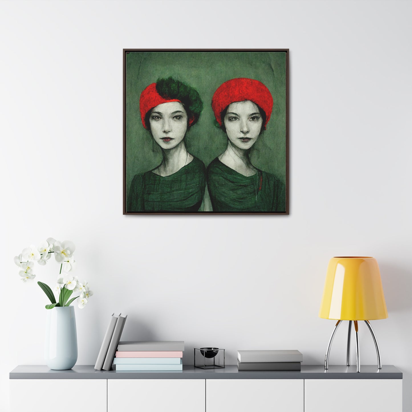 Loneliness Green Red 32, Valentinii, Gallery Canvas Wraps, Square Frame