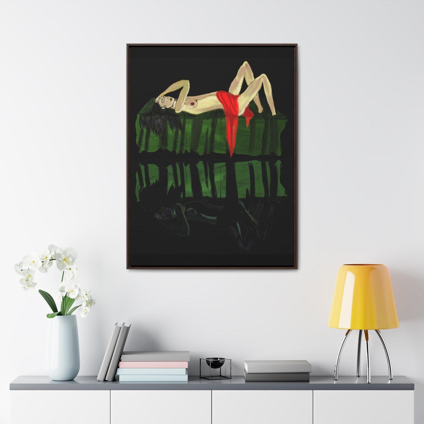 Woman in Bed in Mirror, Original Eduard Pavel, Gallery Canvas Wraps, Vertical Frame