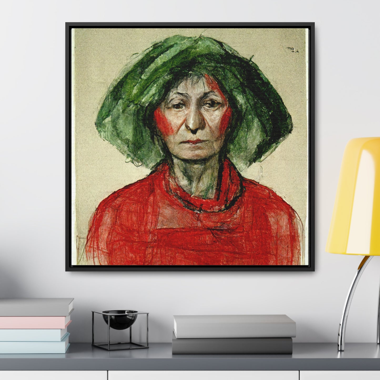 Loneliness Green Red 40, Valentinii, Gallery Canvas Wraps, Square Frame