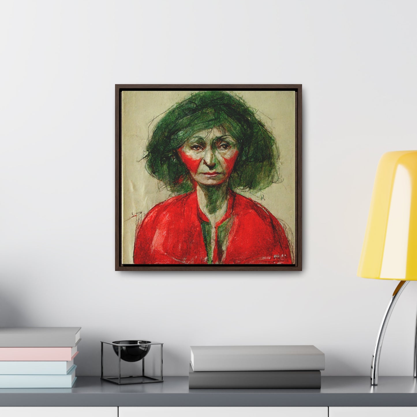 Loneliness Green Red 36, Valentinii, Gallery Canvas Wraps, Square Frame