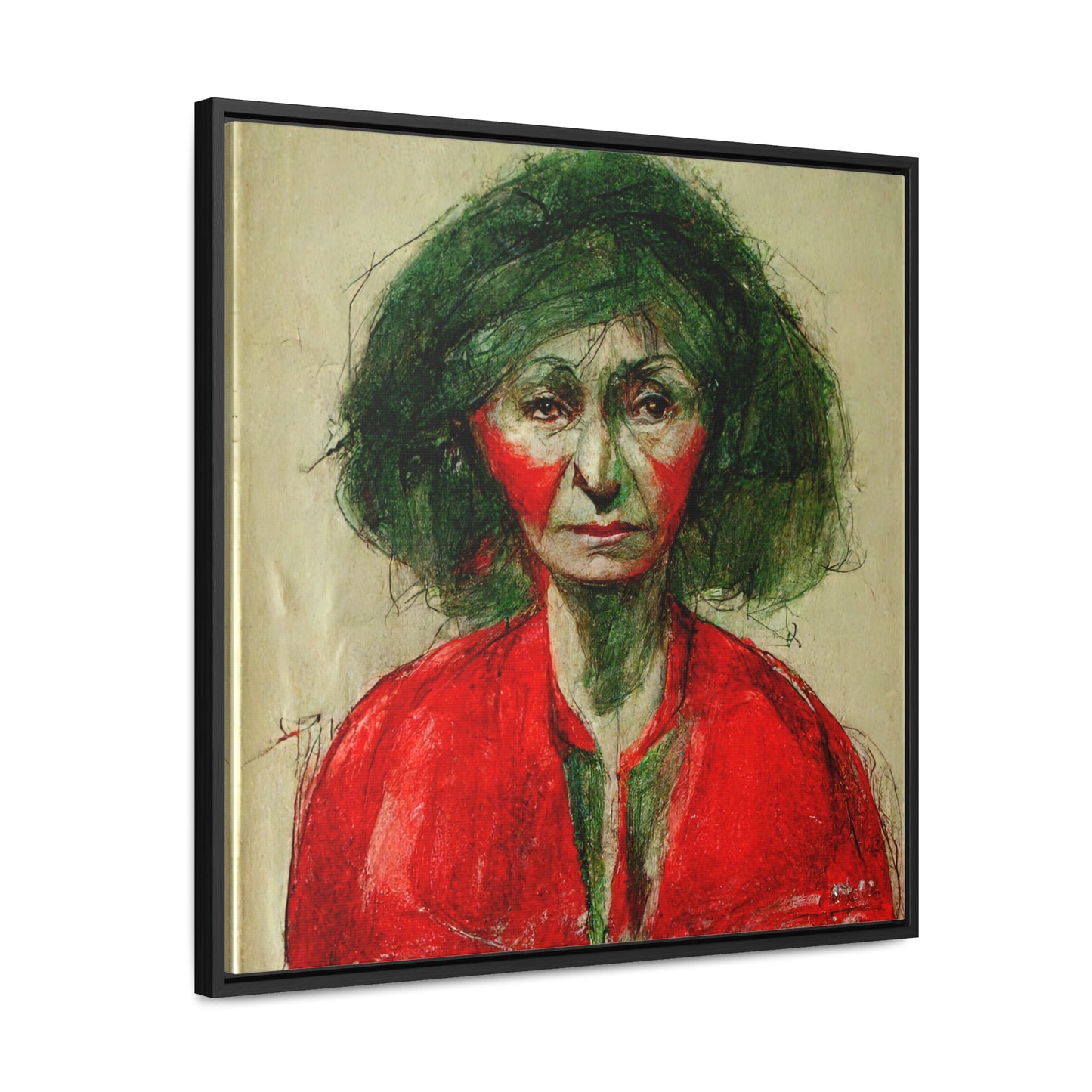 Loneliness Green Red 36, Valentinii, Gallery Canvas Wraps, Square Frame