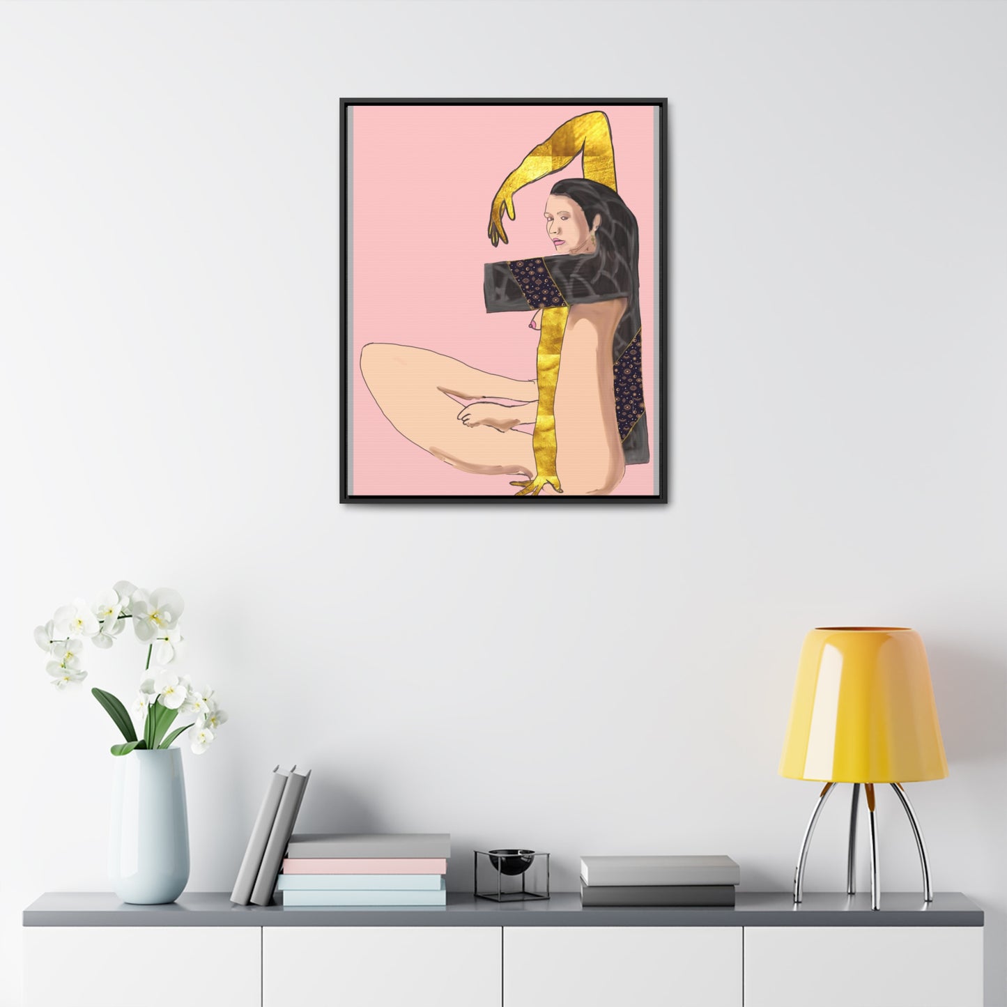 Woman With Long Leg and Golden Arms, Original Eduard Pavel, Gallery Canvas Wraps, Vertical Frame