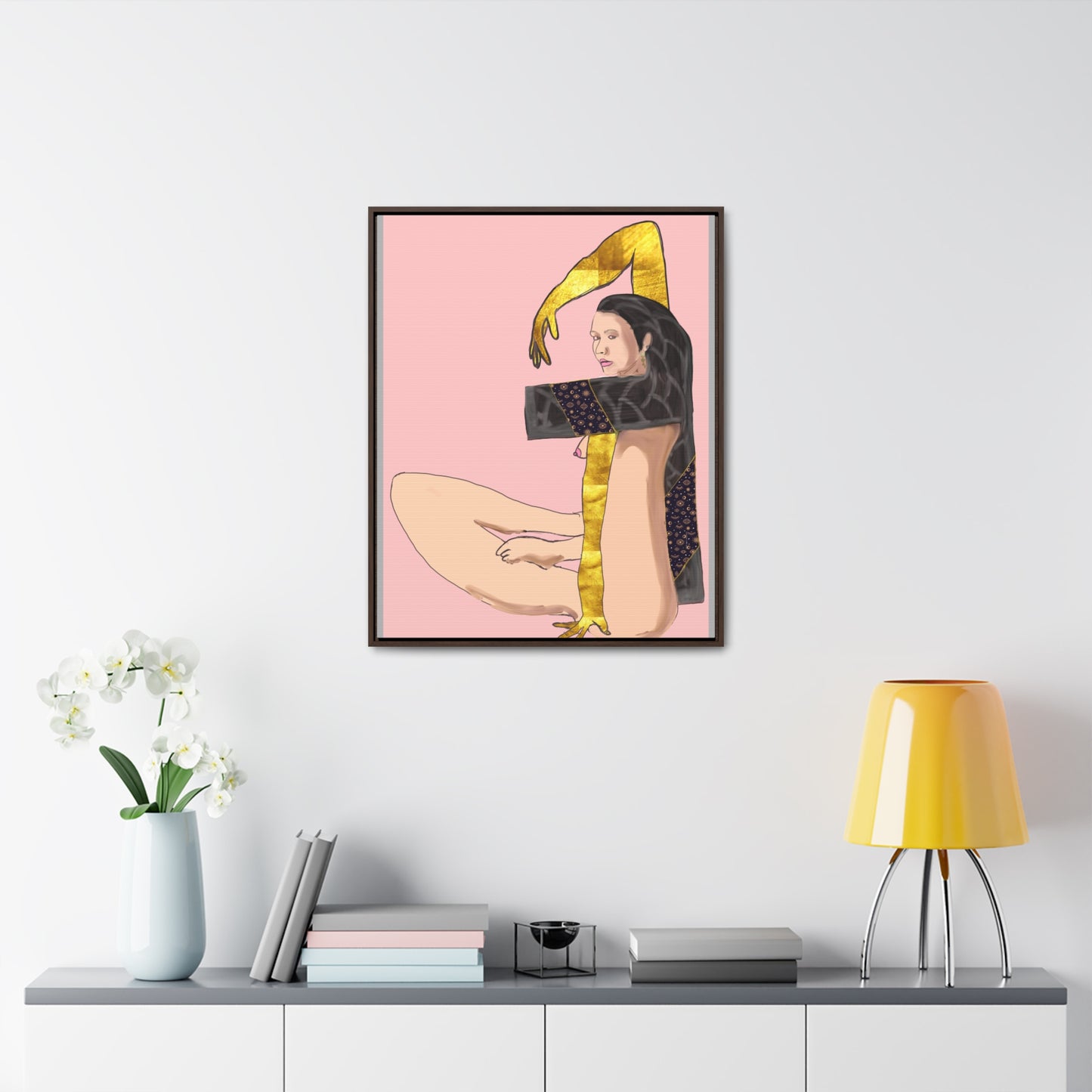 Woman With Long Leg and Golden Arms, Original Eduard Pavel, Gallery Canvas Wraps, Vertical Frame