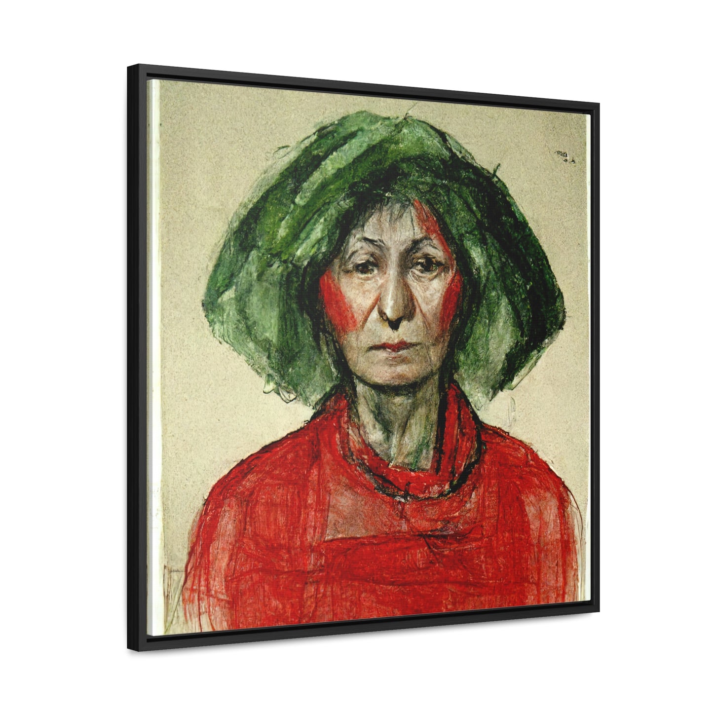 Loneliness Green Red 40, Valentinii, Gallery Canvas Wraps, Square Frame