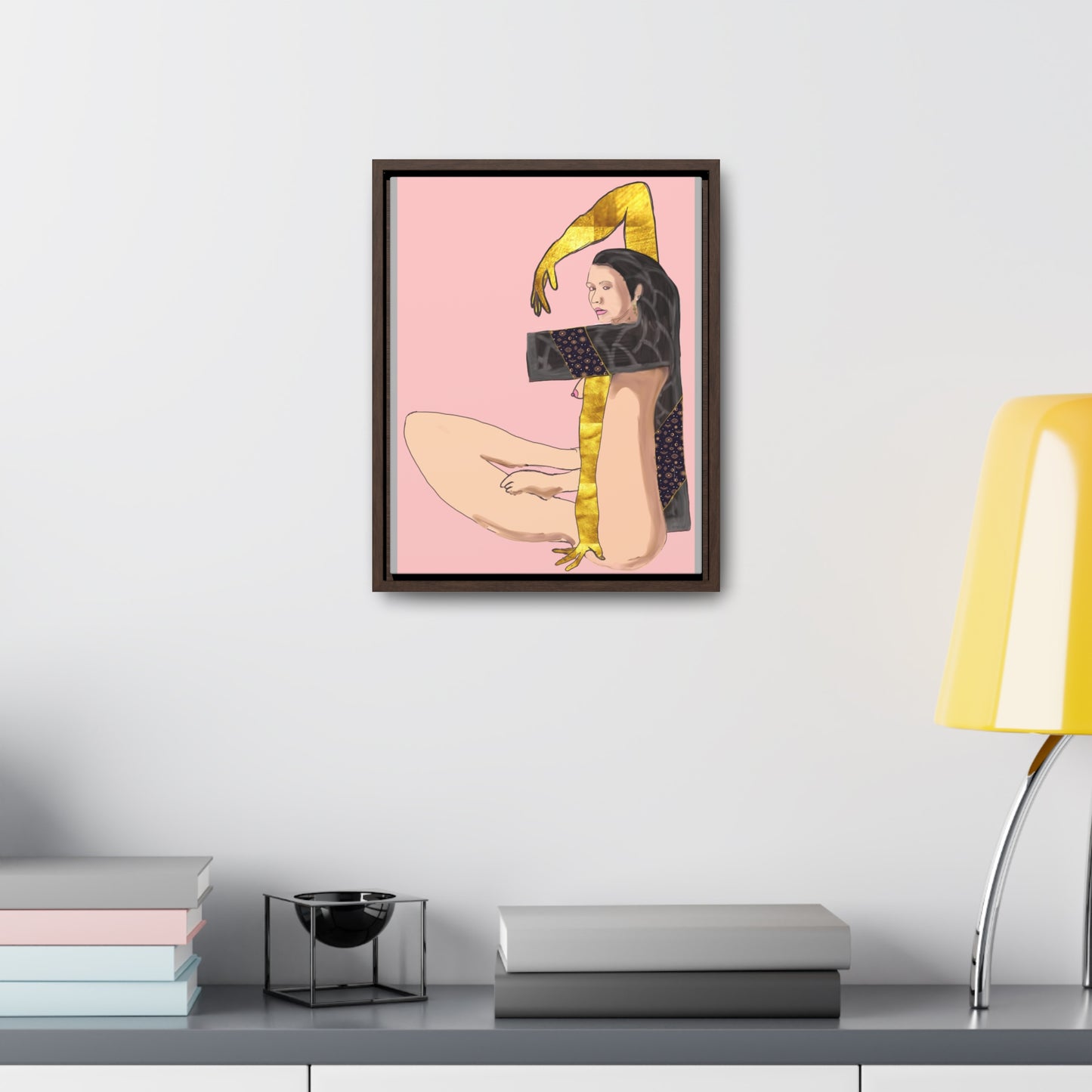 Woman With Long Leg and Golden Arms, Original Eduard Pavel, Gallery Canvas Wraps, Vertical Frame