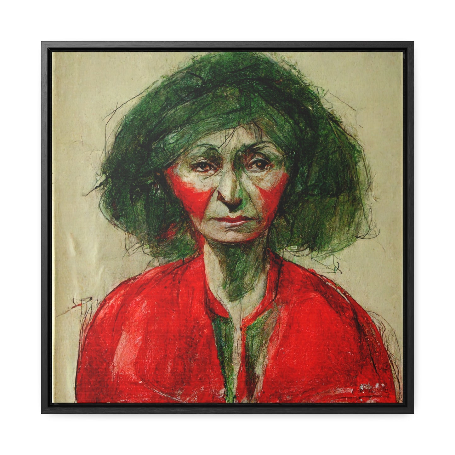 Loneliness Green Red 36, Valentinii, Gallery Canvas Wraps, Square Frame