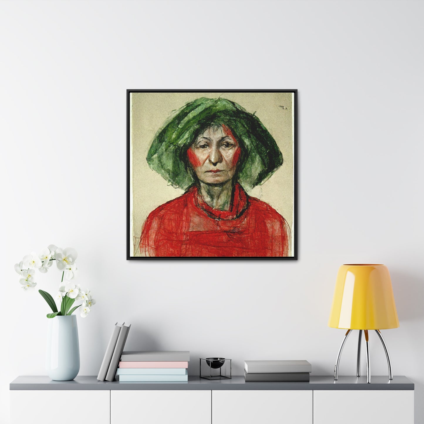 Loneliness Green Red 40, Valentinii, Gallery Canvas Wraps, Square Frame