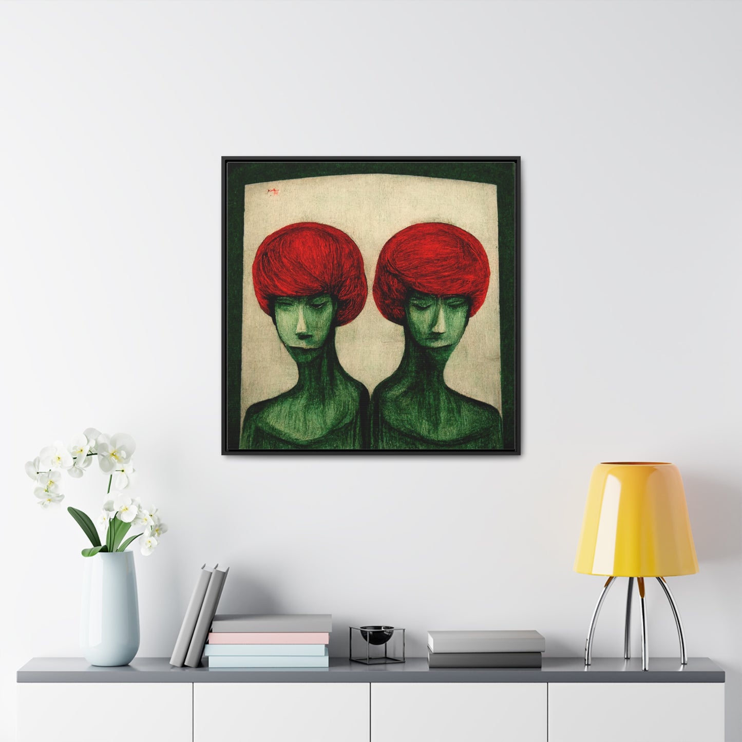 Loneliness Green Red 21, Valentinii, Gallery Canvas Wraps, Square Frame