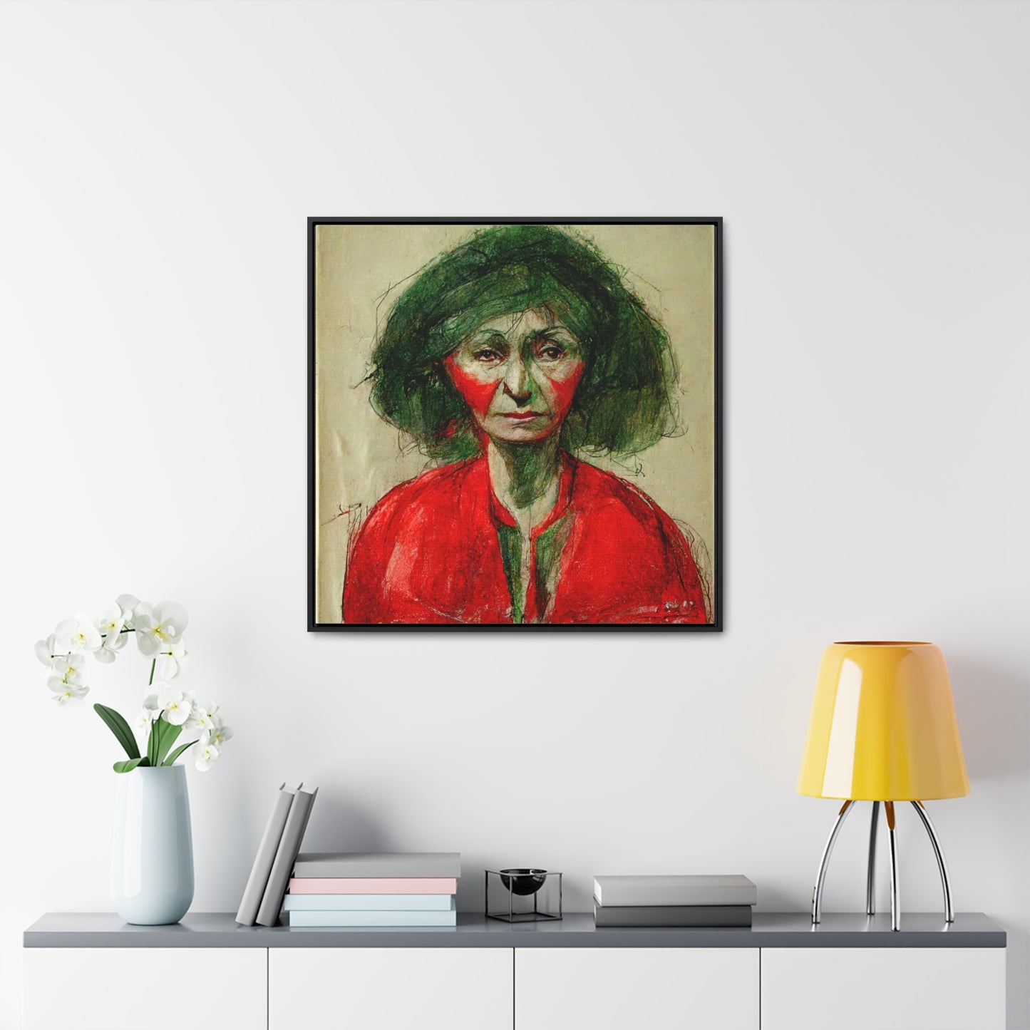 Loneliness Green Red 36, Valentinii, Gallery Canvas Wraps, Square Frame