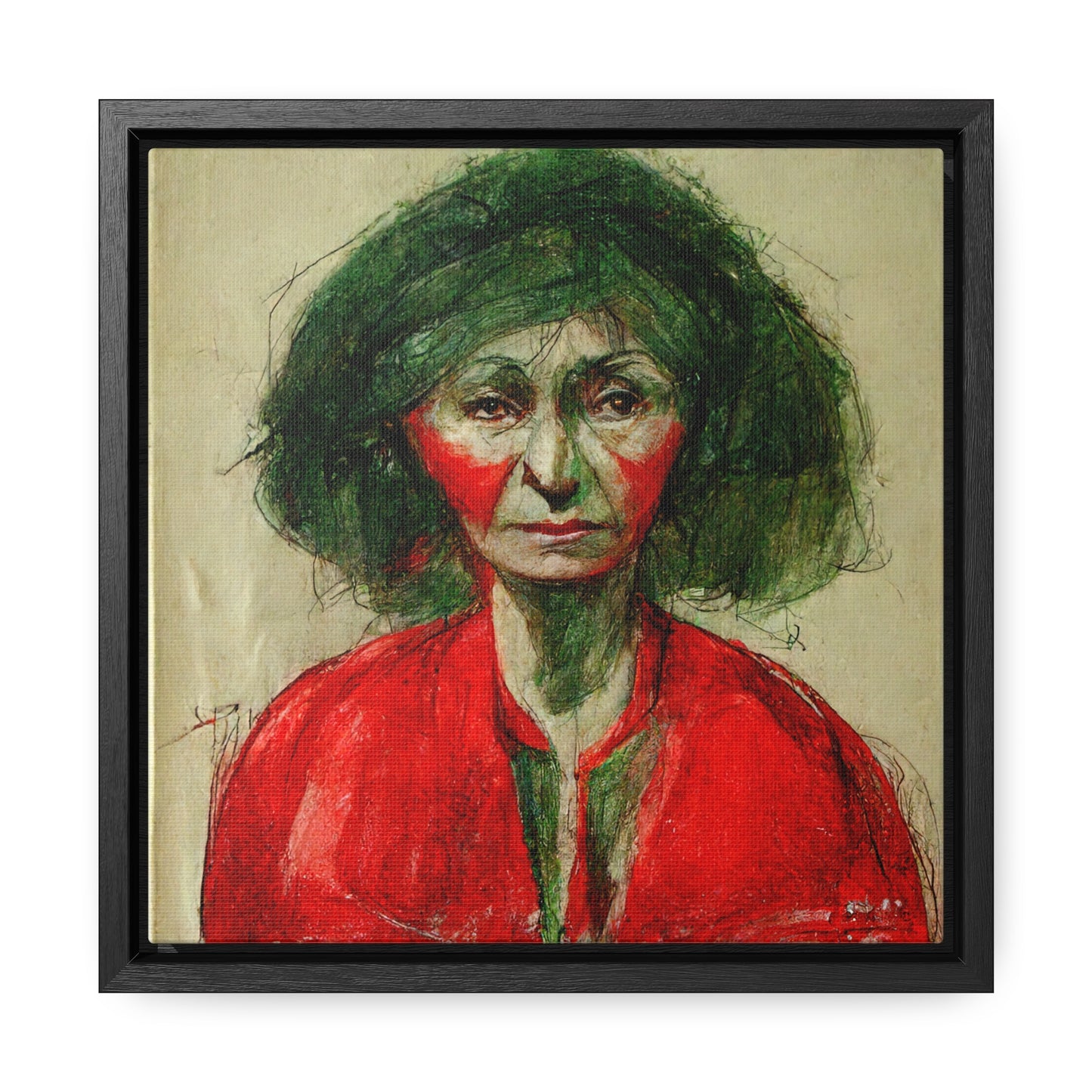 Loneliness Green Red 36, Valentinii, Gallery Canvas Wraps, Square Frame