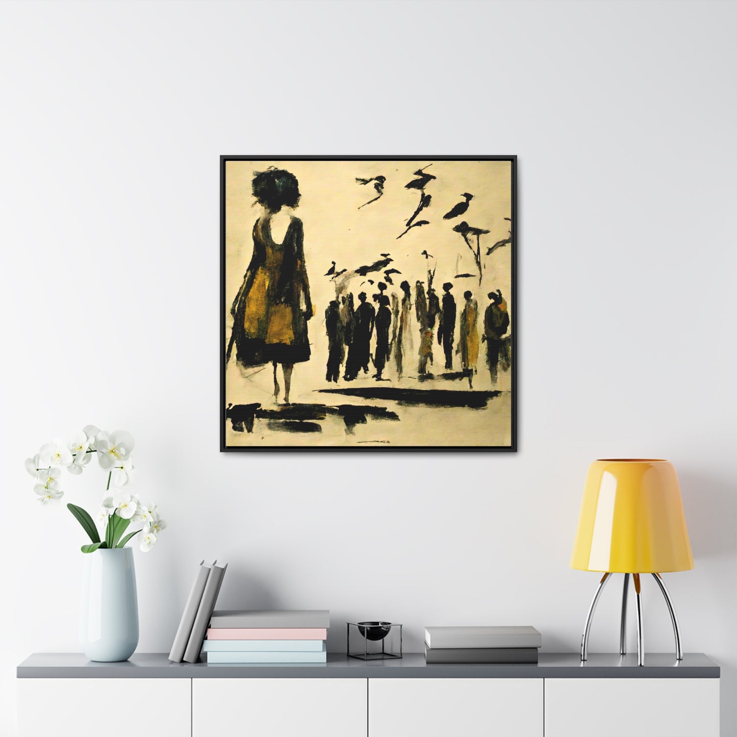 People and Birds, Valentinii, Gallery Canvas Wraps, Square Frame