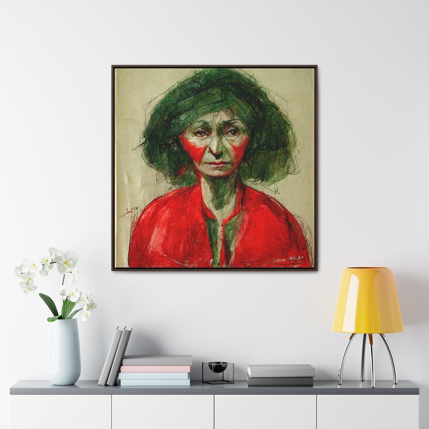 Loneliness Green Red 36, Valentinii, Gallery Canvas Wraps, Square Frame