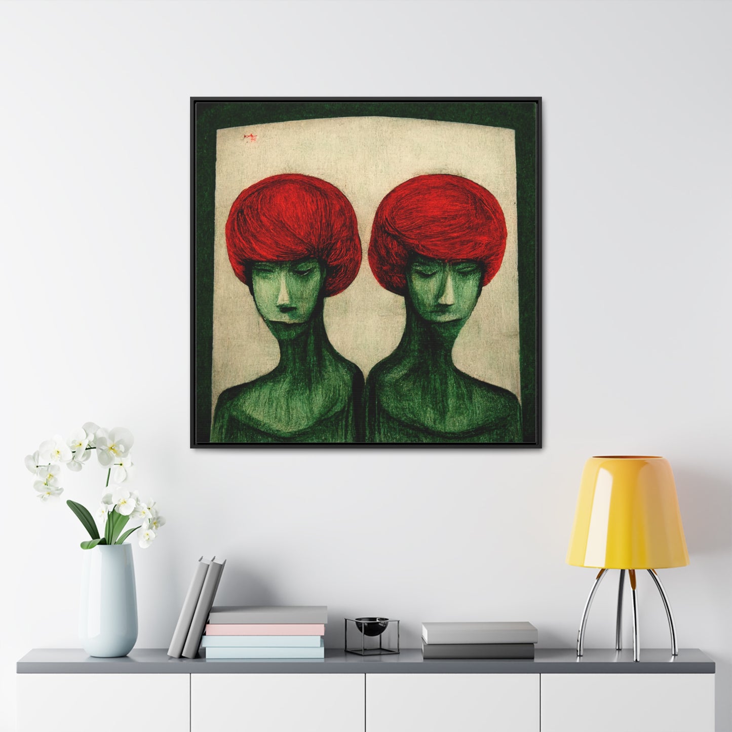 Loneliness Green Red 21, Valentinii, Gallery Canvas Wraps, Square Frame