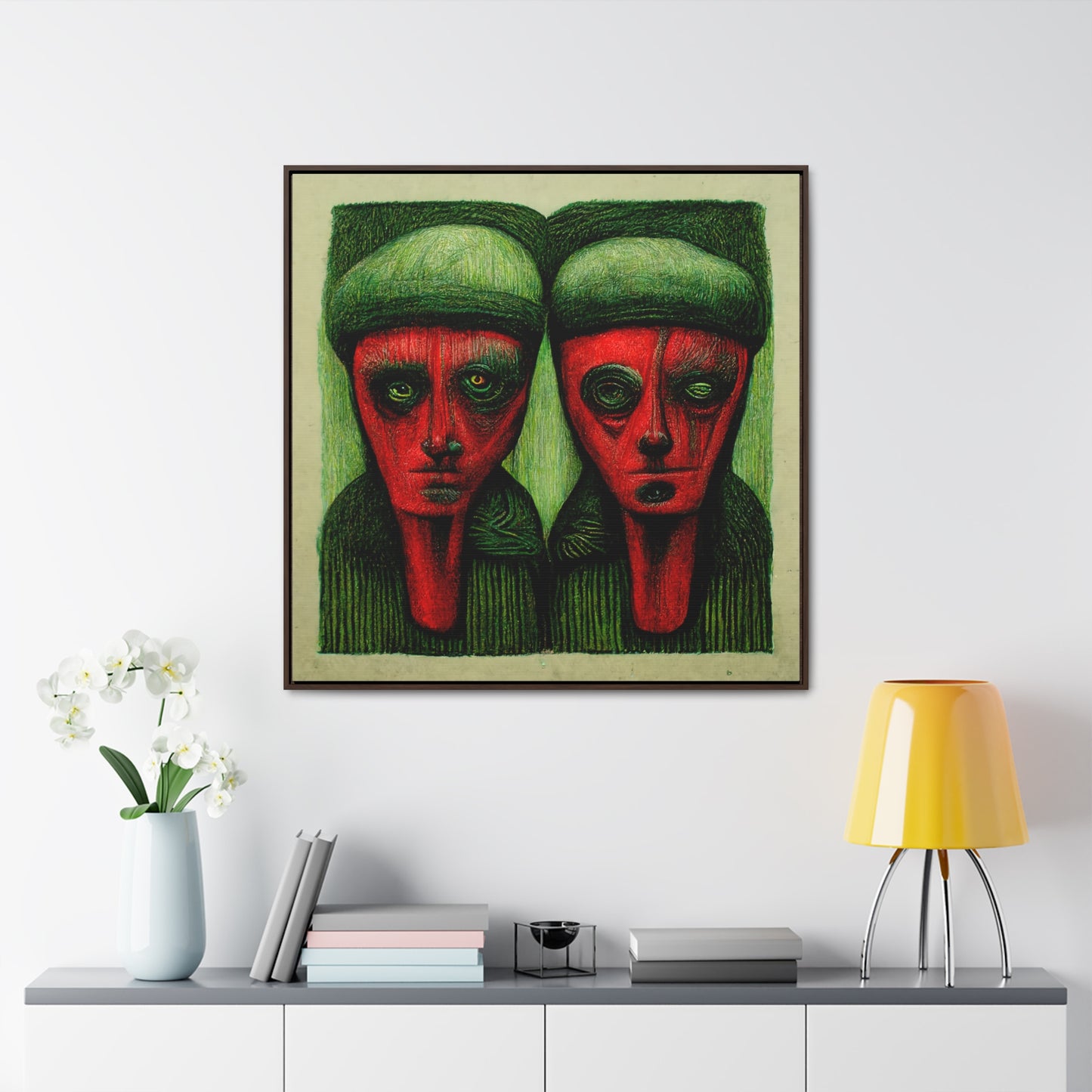 Loneliness Green Red 9, Valentinii, Gallery Canvas Wraps, Square Frame